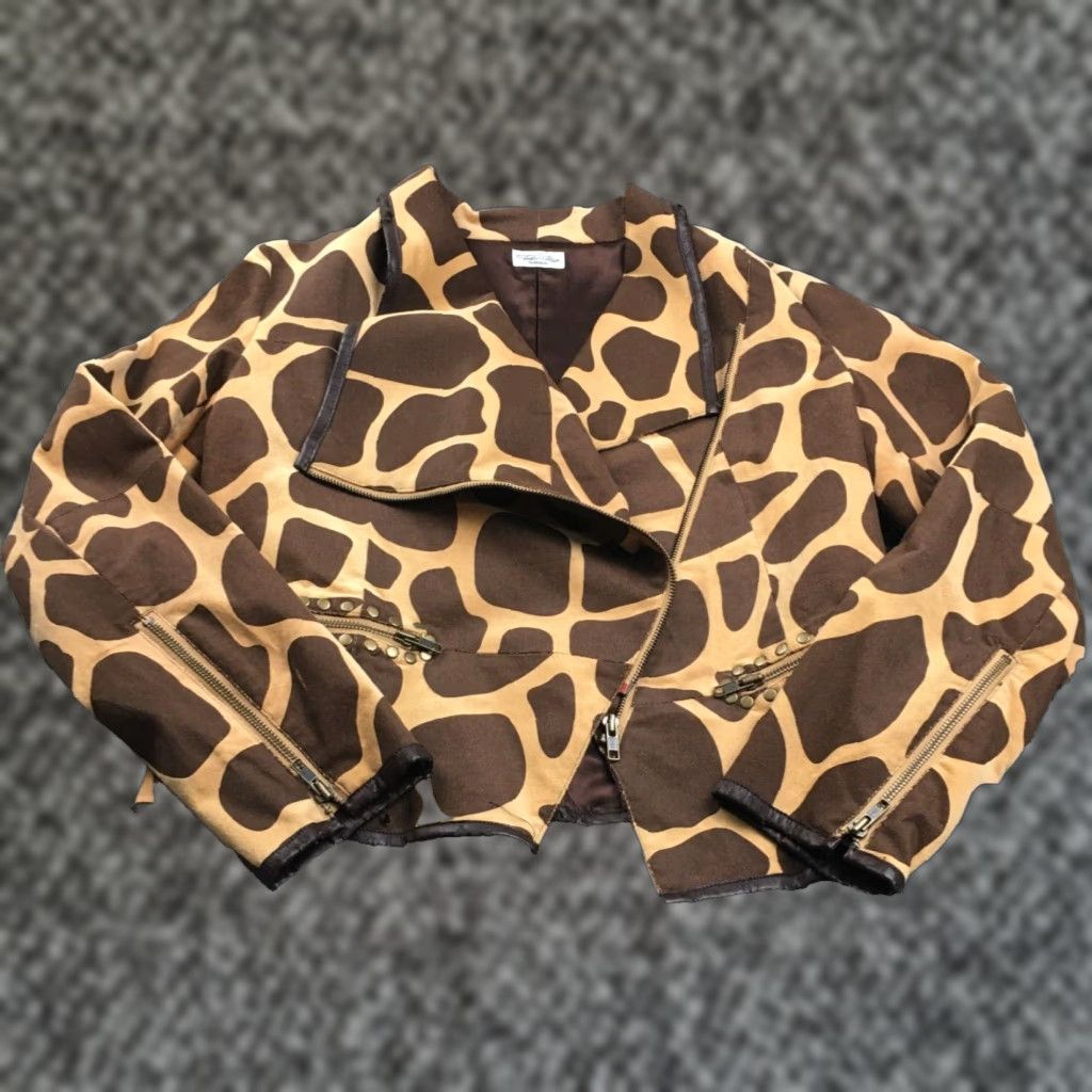 Tasha Polizzi Collection Womens Moto Jacket Sz M Giraffe Print Long Sleeve Zip Pockets & Sleeves
