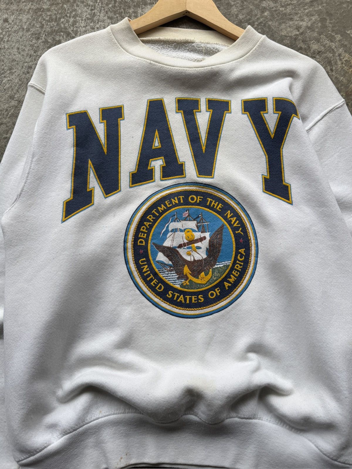 Japanese Brand Vintage Y2K Sunfaded navy cream baggy fit boxy pullover crew Size US M / EU 48-50 / 2 - 2 Thumbnail