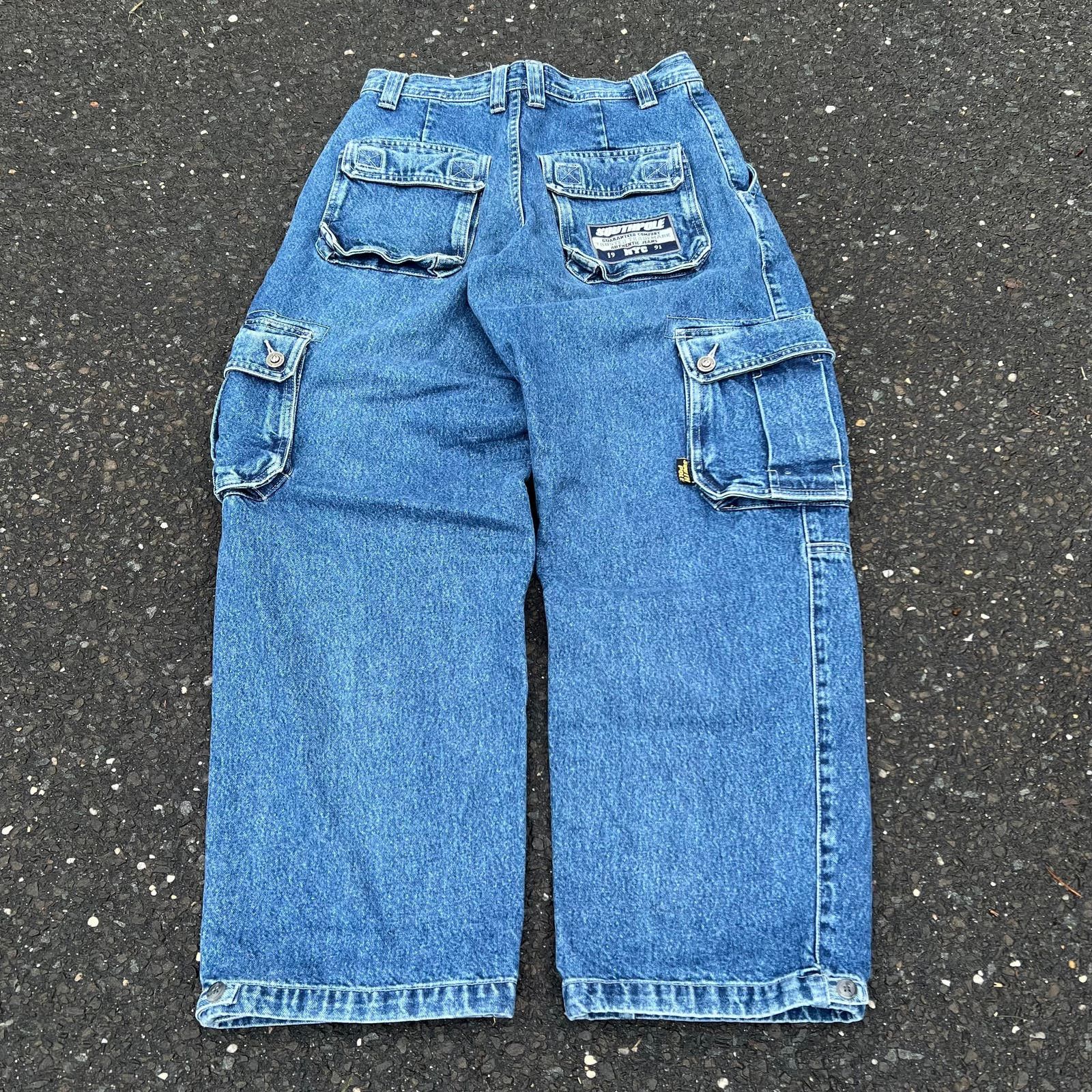 image of Crazy Grail Southpole Y2K Baggy Cargo Denim Jeans in Blue, Men's (Size 31)