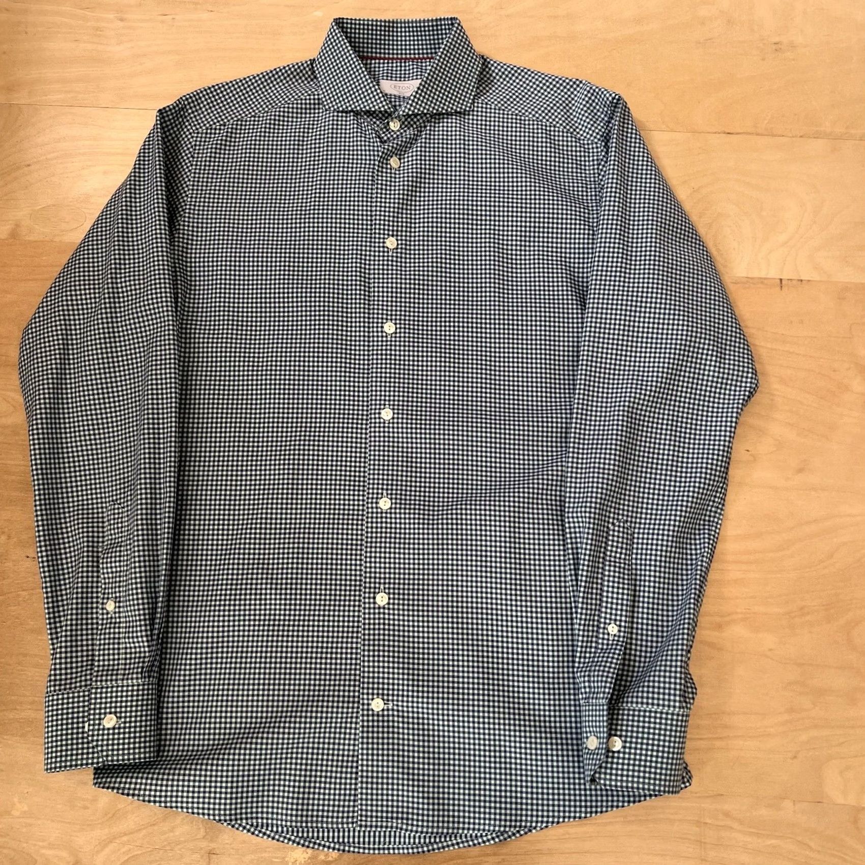 Eton Eton Shirt 16 Blue Teal Checkered Slim Collared Dress Button Up Designer Casual Shirt Men Slim Blue Teal Checkered Shirt Size US L / EU 52-54 / 3 - 7 Thumbnail