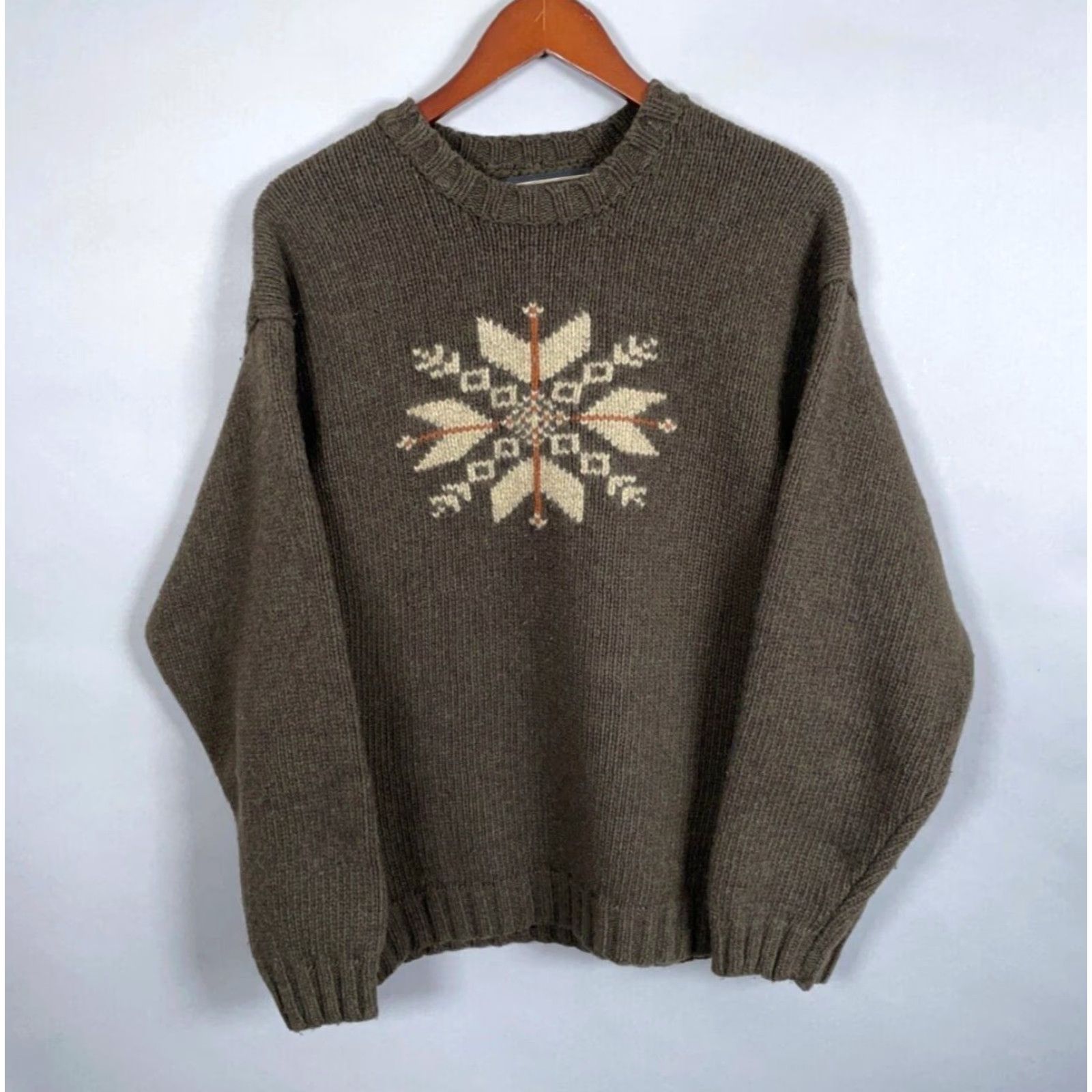 Abercrombie & Fitch VINTAGE Abercrombie & Fitch Sweater Men XL Olive Green Snowflake Pattern Wool Knit Pullover Crew Neck Long Sleeve Heavyweight 90s Preppy Retro Casual Size US XL / EU 56 / 4 - 2 Thumbnail