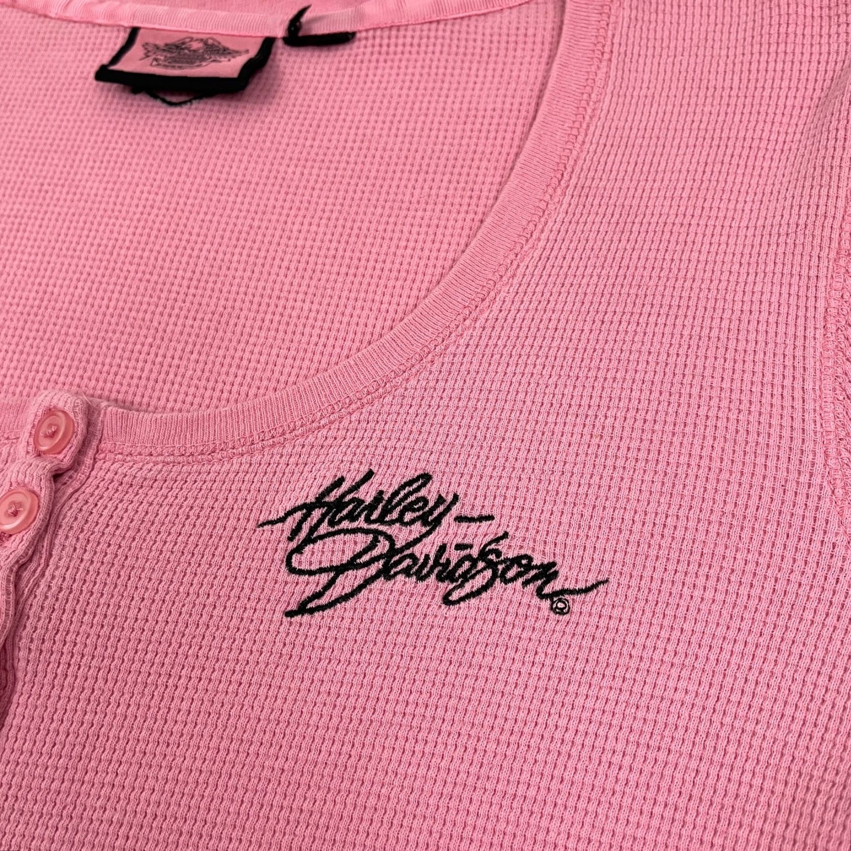 Harley Davidson Harley-Davidson Shirt Womens L Pink Embroidered Thermal Waffle Henley Y2K Size L / US 10 / IT 46 - 2 Thumbnail
