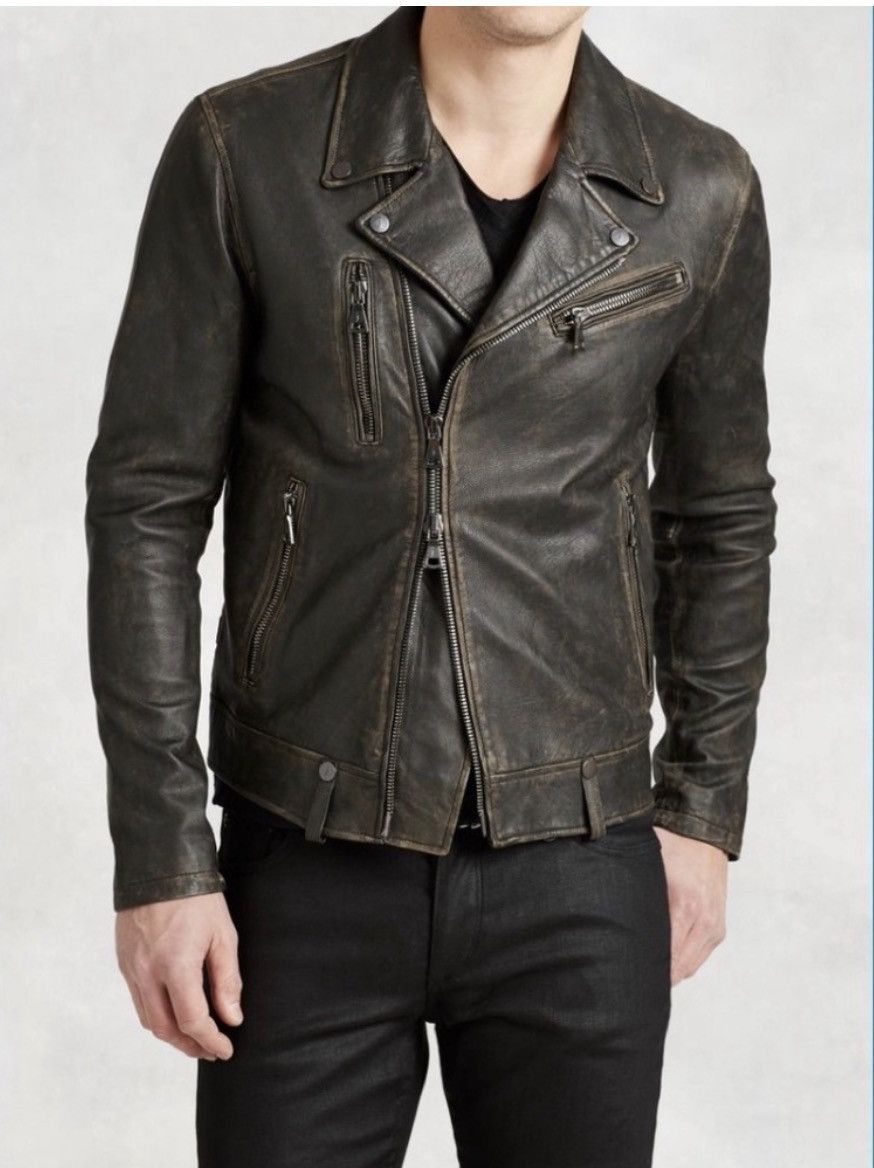 John Varvatos Distressed Leather Chelsea Biker Jacket EU54 USA44 Size US L / EU 52-54 / 3 - 4 Thumbnail
