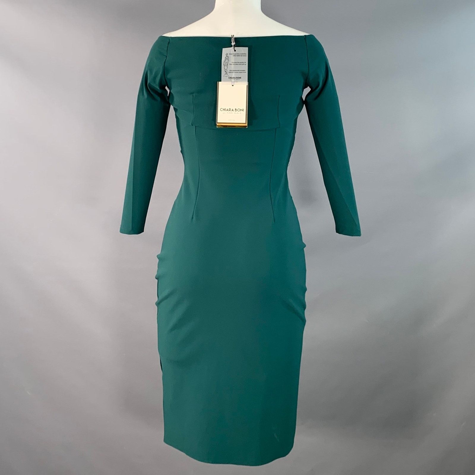 Chiara Boni Kaliska Green Velvet Polyamide Off Shoulder Fitted Dress Size XS / US 0-2 / IT 36-38 - 4 Thumbnail
