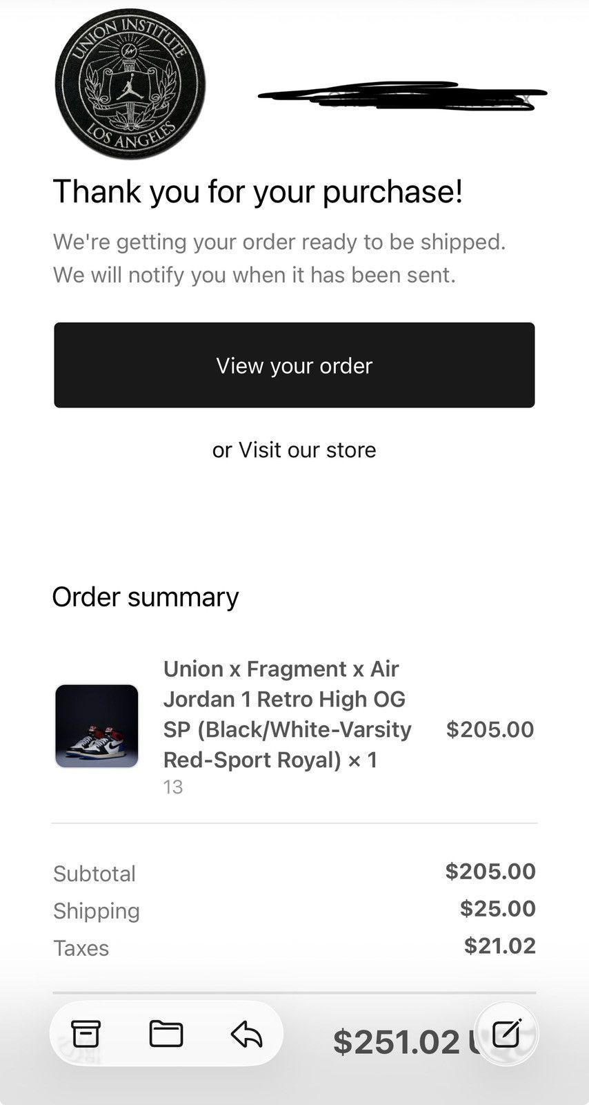 Jordan Brand × Union LA Union x Fragment x Air Jordan 1 Size US 13 / EU 46 - 9 Thumbnail