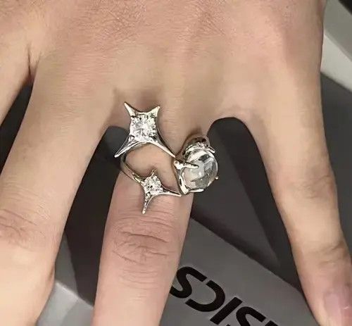 Handmade × Jewelry Abstract Ring Stone Silver Modern Star Art Psychedelic Size ONE SIZE - 1 Thumbnail
