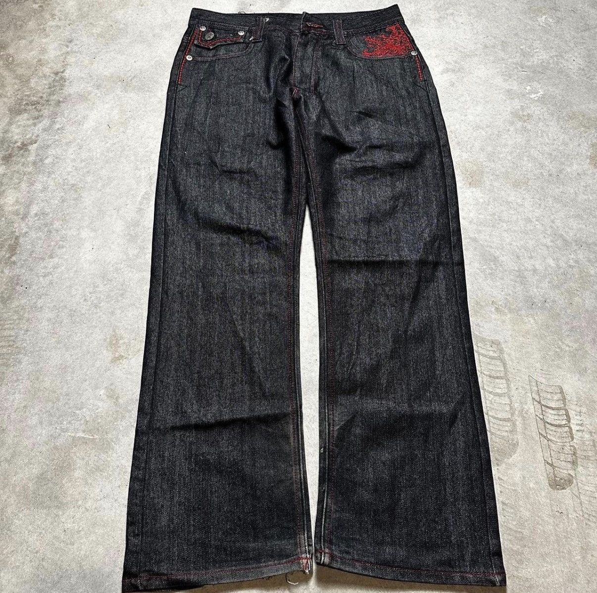 Other Y2K back/red denim jeans with cross and angel wing Size US 32 / EU 48 - 2 Thumbnail