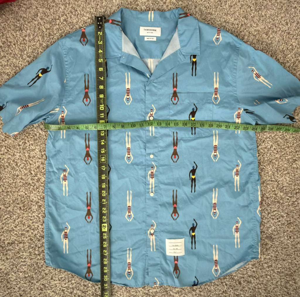 Thom Browne Thom Browne - Printed Cotton Shirt Light blue size 4 Medium Size US M / EU 48-50 / 2 - 7 Thumbnail