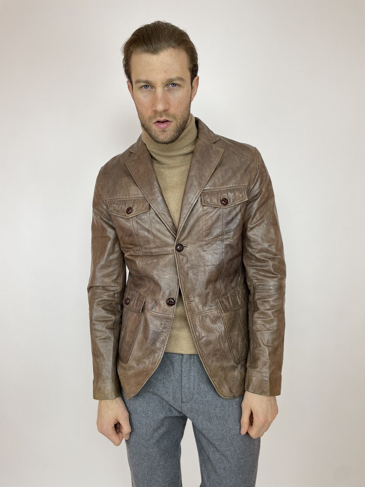 image of Goosecraft Leather Blazer Jacket Mens Size XL in Brown