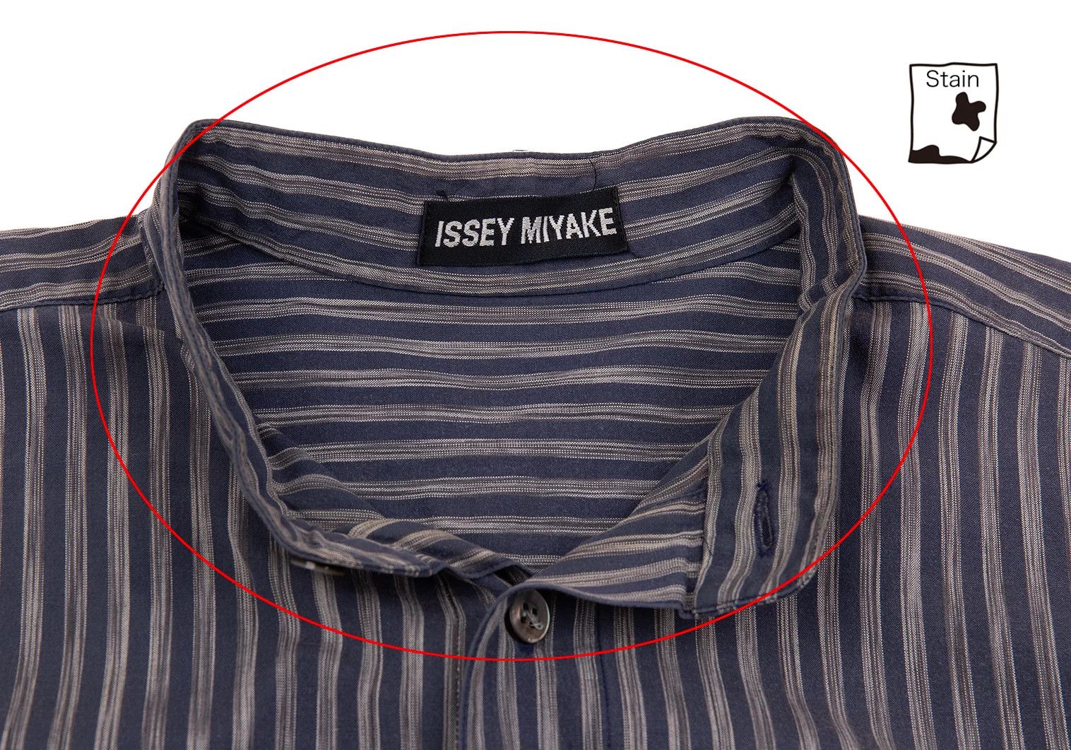 Issey Miyake Cotton Stripe Mao Collar Shirt in Navy Gray, Size L Size US L / EU 52-54 / 3 - 4 Thumbnail