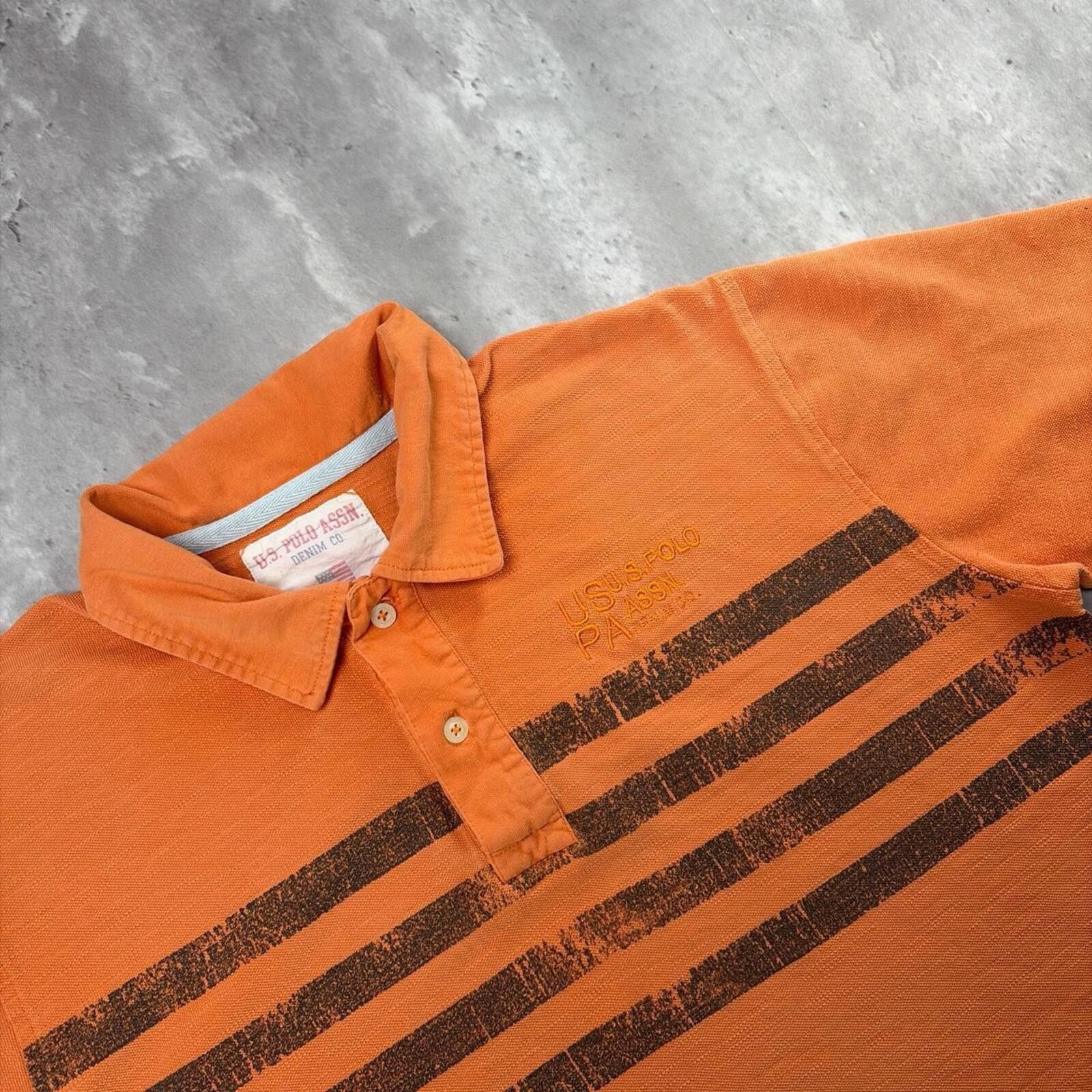 U.S. Polo Assn. Y2K Orange U.S. Polo Assn Grunge Striped Skater Polo Shirt Size US L / EU 52-54 / 3 - 5 Thumbnail