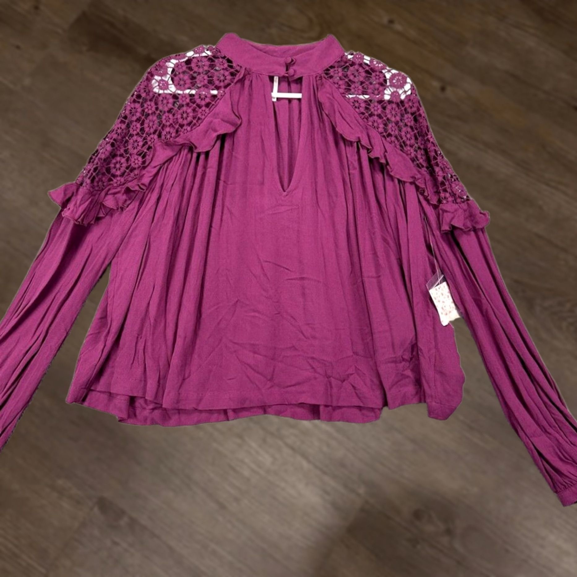 Free People VINTAGE Free People Shirt Womens Small Raspberry Lace Ruffles Blouse Casual Ladies NEW Size XXS / US 00 / IT 34 - 1 Thumbnail