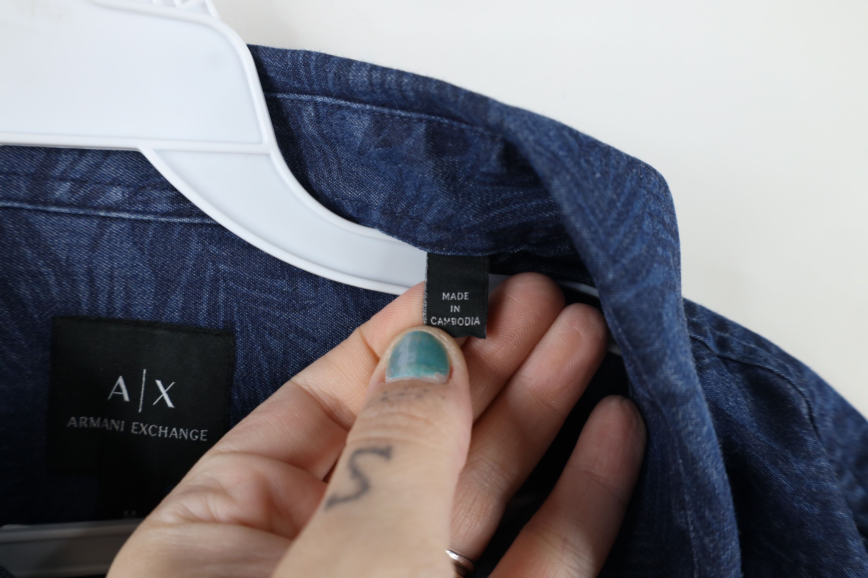 Armani Exchange × Vintage Armani Exchange Fit Palm Tree Leaf Denim Button Shirt Blue Size US M / EU 48-50 / 2 - 5 Thumbnail