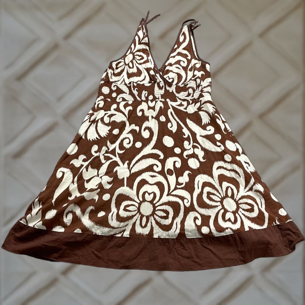 Vintage VINTAGE Speechless Dress Womens 11 Brown Ivory Midi Floral Stretch Flare A Line Summer Size L / US 10 / IT 46 - 1 Thumbnail