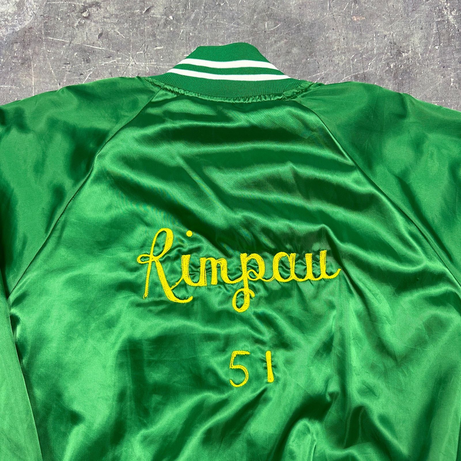 Vintage 70s Green Lena Chain Stitched Satin Bomber Jacket XL AB59 Size US XL / EU 56 / 4 - 1 Thumbnail