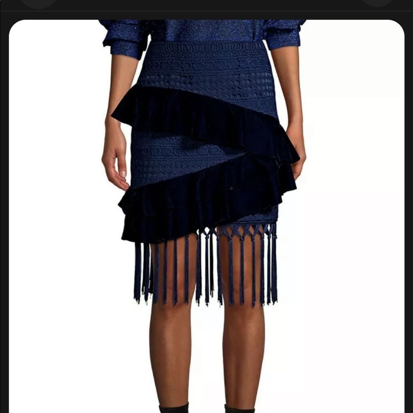 Other PatBo navy velvet and crochet fringe skirt size 0 brazil 32 Size 25" / US 0 / IT 36 - 2 Thumbnail
