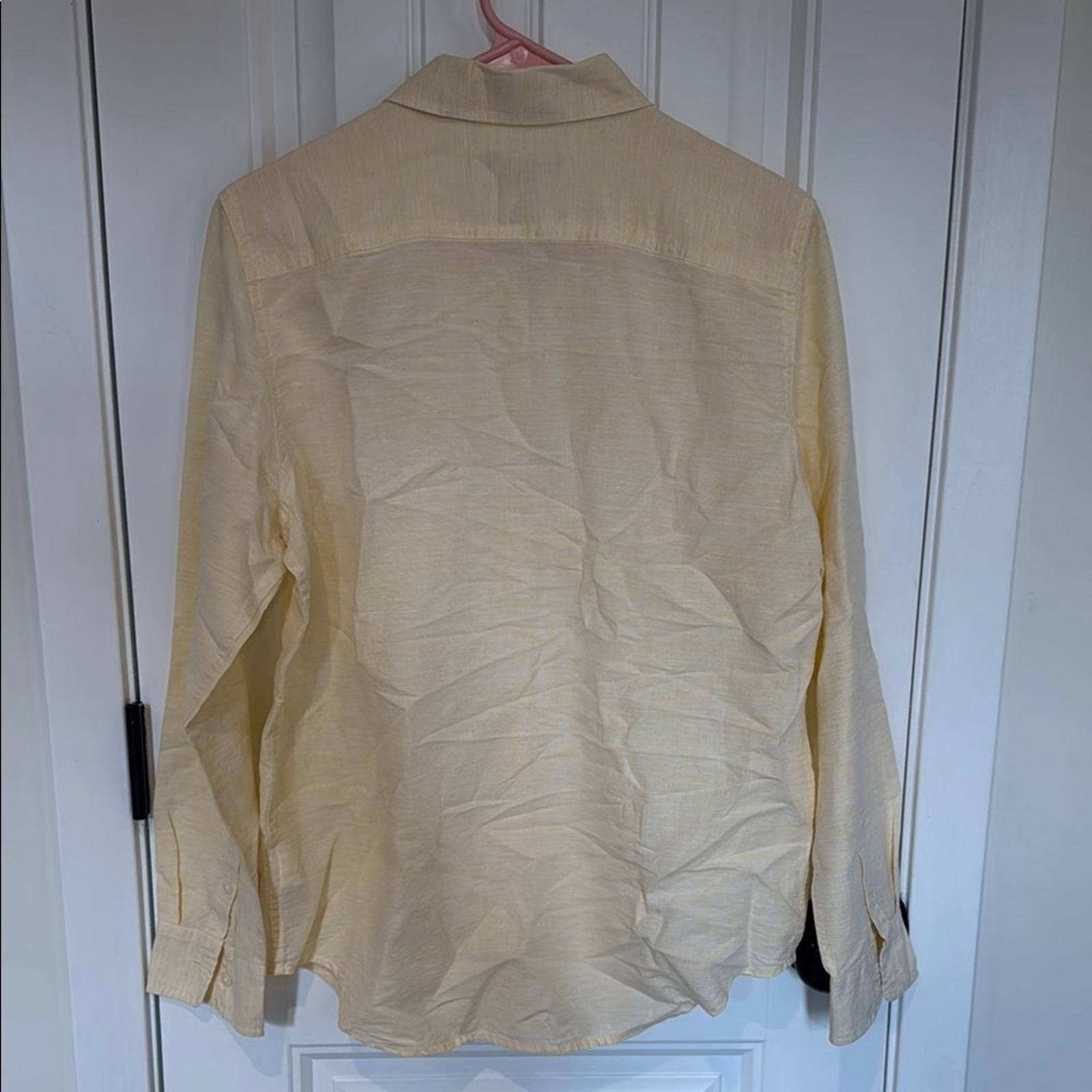 Chaps Chaps | Linen + Cotton Yellow Button-Up Shirt- Women Medium Size M / US 6-8 / IT 42-44 - 4 Thumbnail