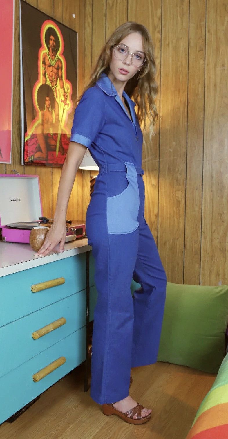 Other California Shake Jumpsuit in Denim Miracle Eye Small NWOT Size 29" - 4 Thumbnail