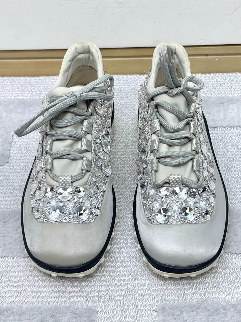Prada Silver Glitter Sneakers with Rhinestones-2506 Size US 7 / IT 37 - 2 Thumbnail