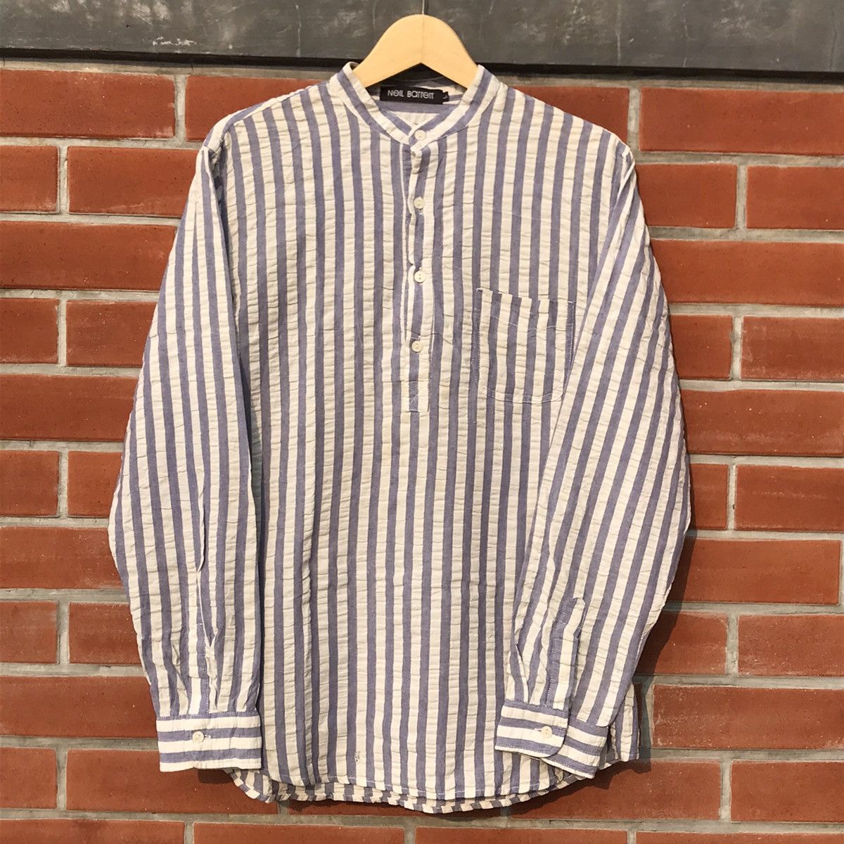 Neil Barrett × Vintage Neil Barrett Granddad blue Stripes long sleeves shirt m Size US L / EU 52-54 / 3 - 21 Thumbnail