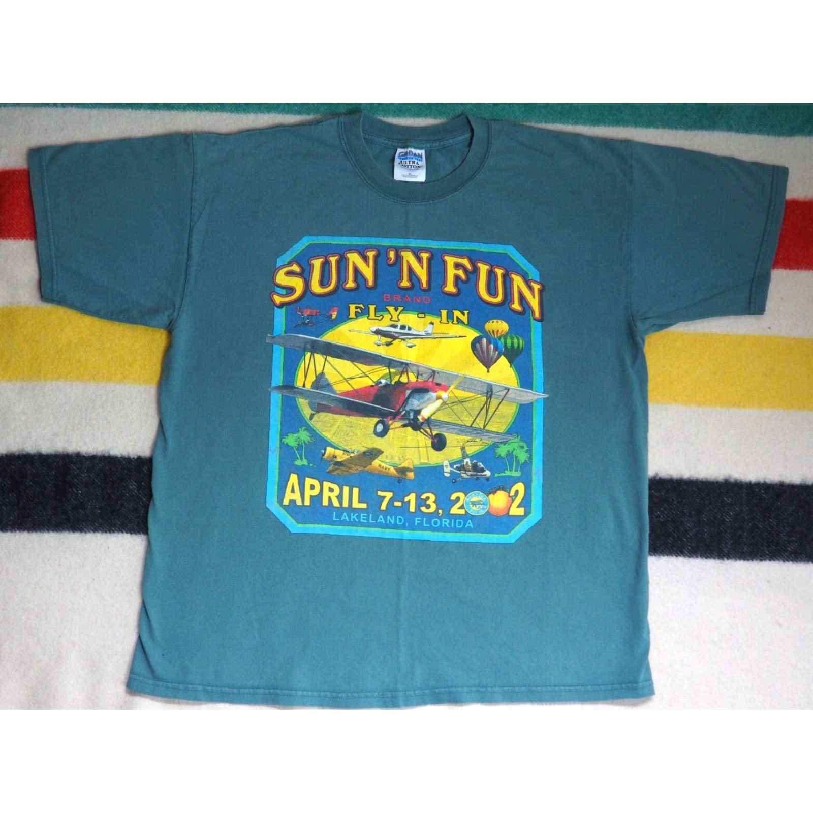 Gildan VINTAGE Gildan Tee T-Shirt XL Green Florida Air Show 2002 Y2K Crew Neck Short Sleeve Men Size US XL / EU 56 / 4 - 2 Thumbnail
