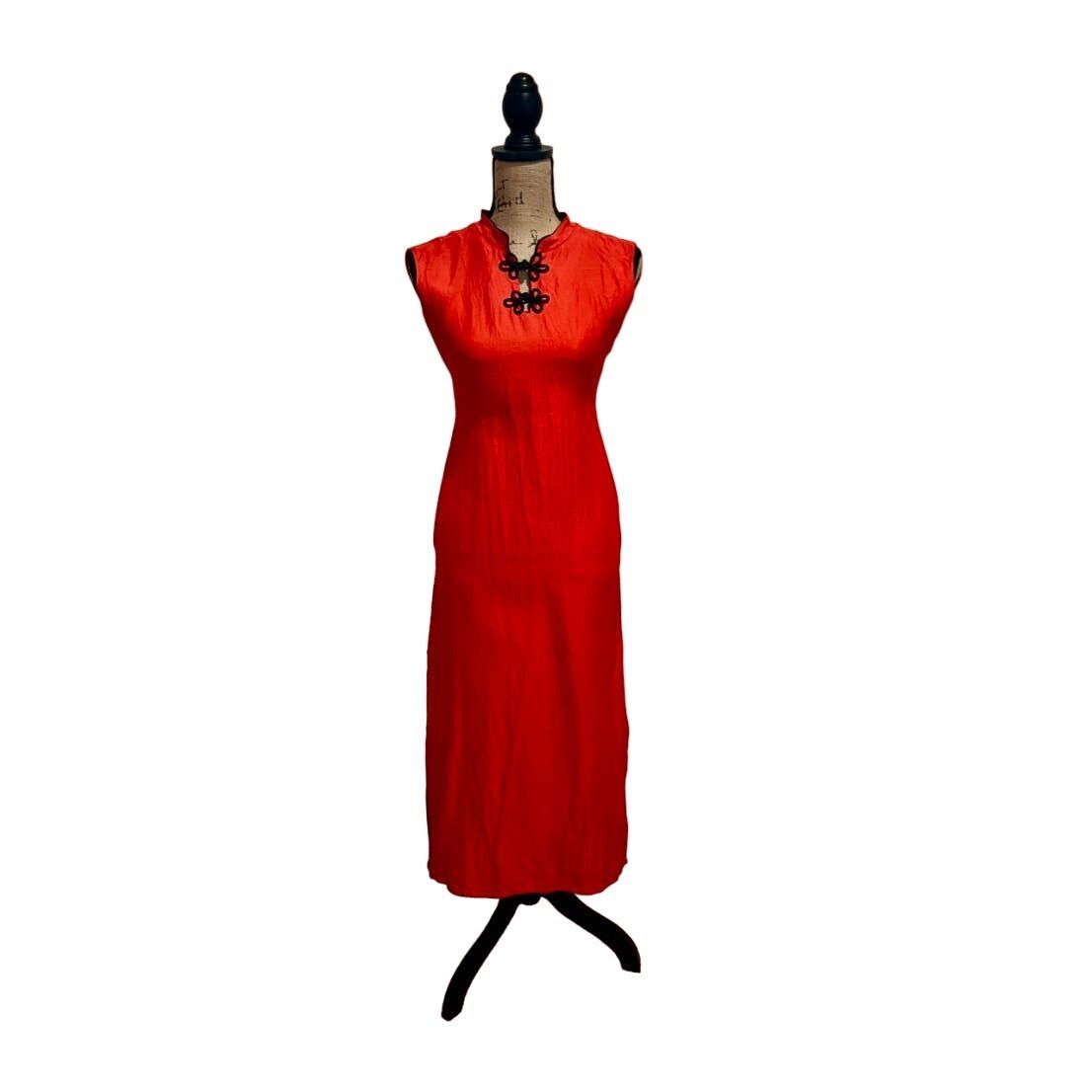 Handmade Vintage 1950s Red Cheongsam Dress-Handmade-Silk-Small-Side Size S / US 4 / IT 40 - 2 Thumbnail