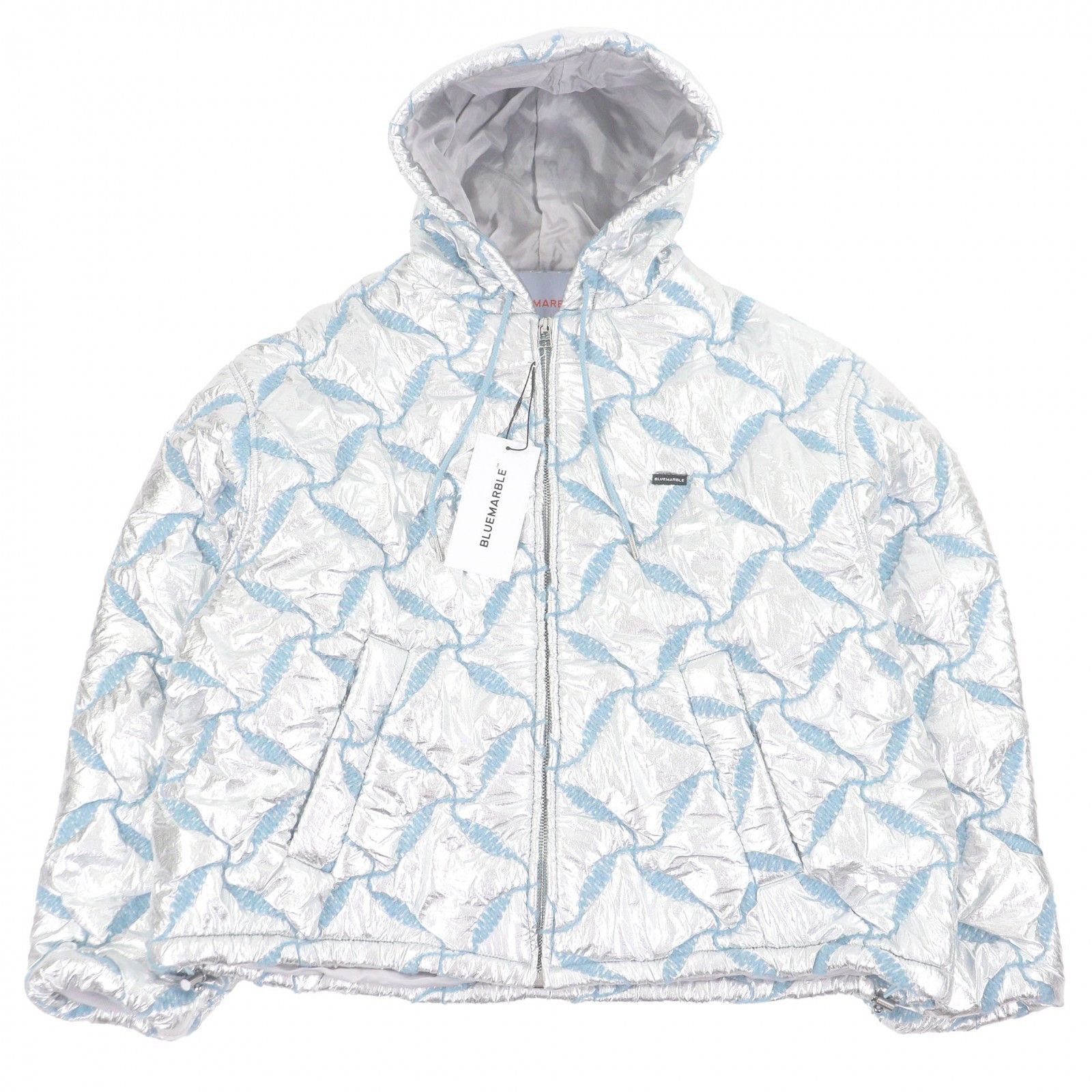 Other Other BLUE MARBLE Bomber Jacket Polyester Hooded Jacket Textile Outerwear DUTY FREE for USA Size ONE SIZE - 1 Thumbnail