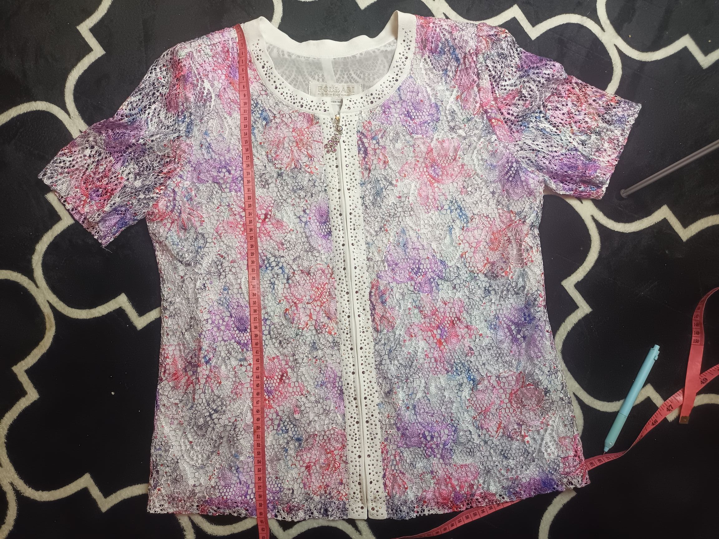 Beauty Beast × Japanese Brand Pollari Women's Lace Blouse short Sleeve Size M / US 6-8 / IT 42-44 - 3 Thumbnail