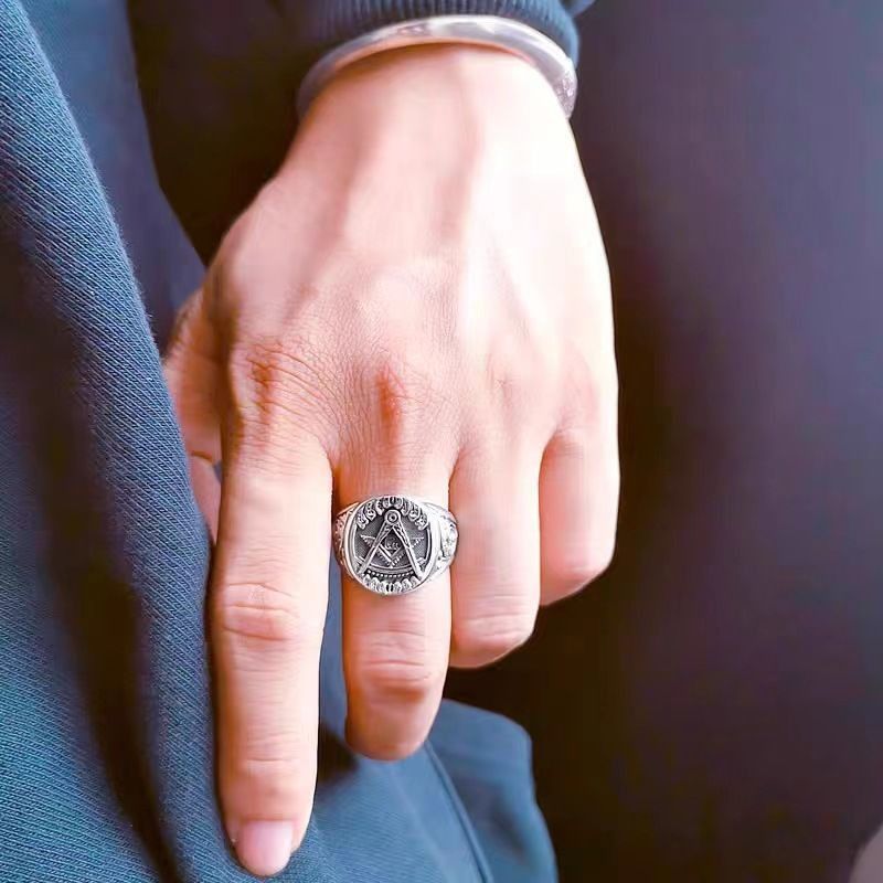 Jewelry Freemasonry Vintage Jewelry Rings Open Size Chrome Ring Size ONE SIZE - 1 Thumbnail