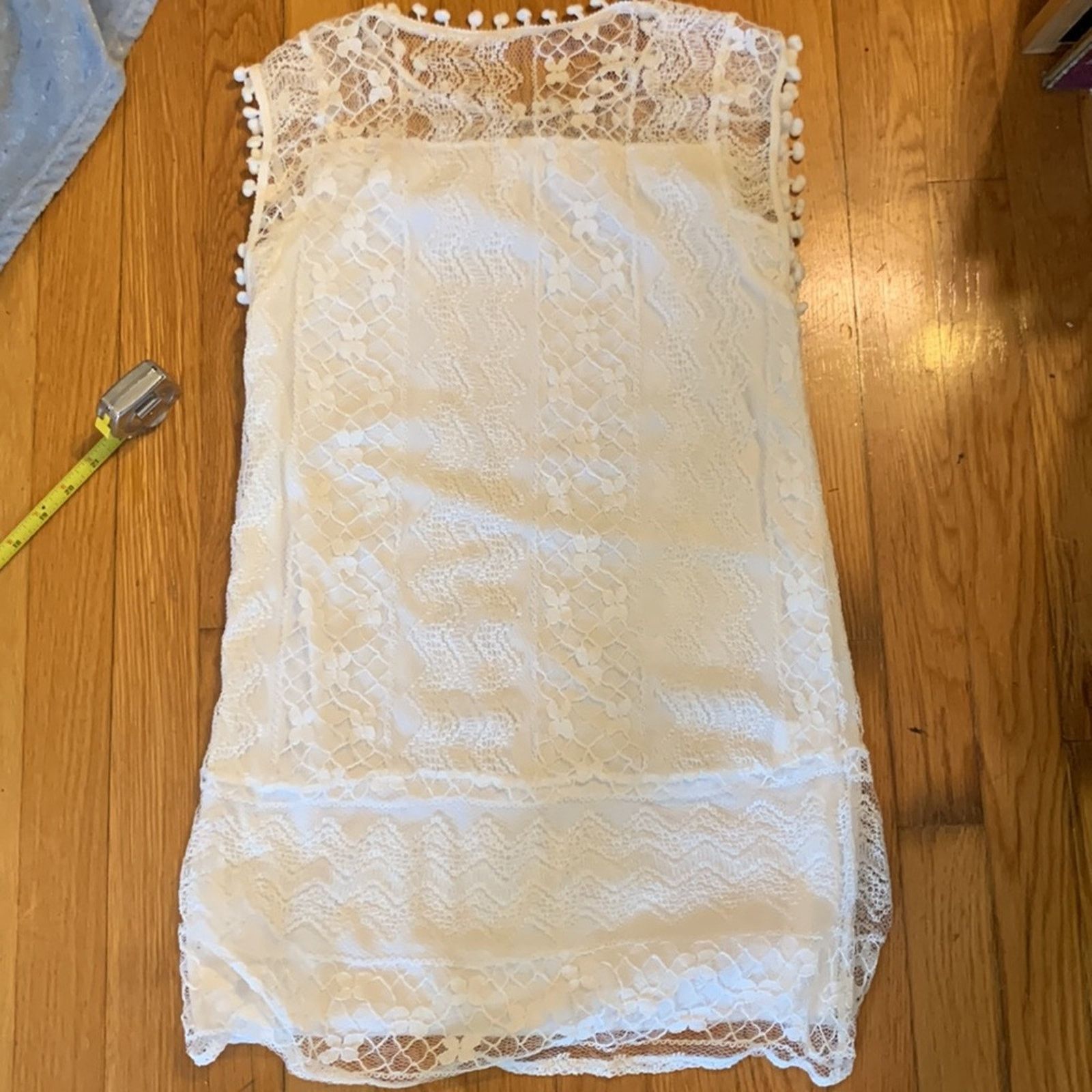Vintage Favolook white minidress tunic with white lace overlay Size S / US 4 / IT 40 - 6 Thumbnail
