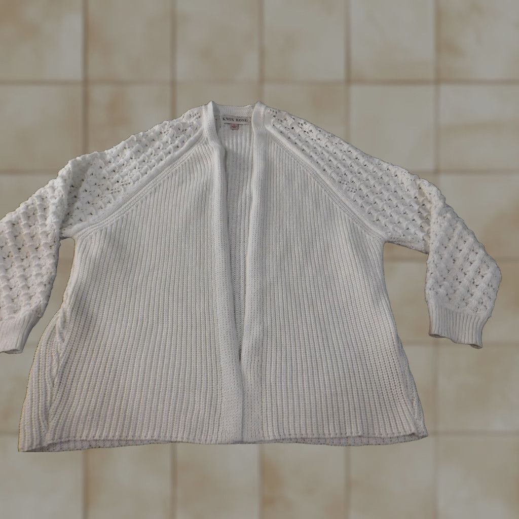 Vintage Knox Rose Cardigan Sweater White L Womens Crew Neck Open Knit Classic Casual Size L / US 10 / IT 46 - 1 Thumbnail