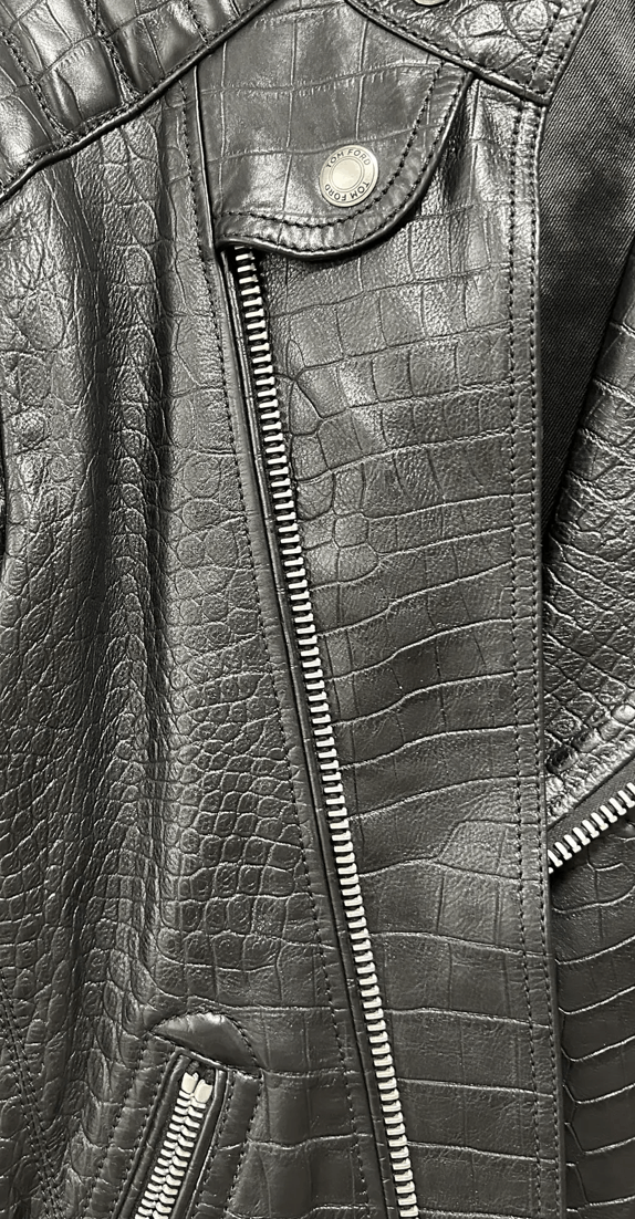 Tom Ford Tom Ford Leather Biker Crocodile Jacket in Black size It 52 Size US L / EU 52-54 / 3 - 24 Thumbnail