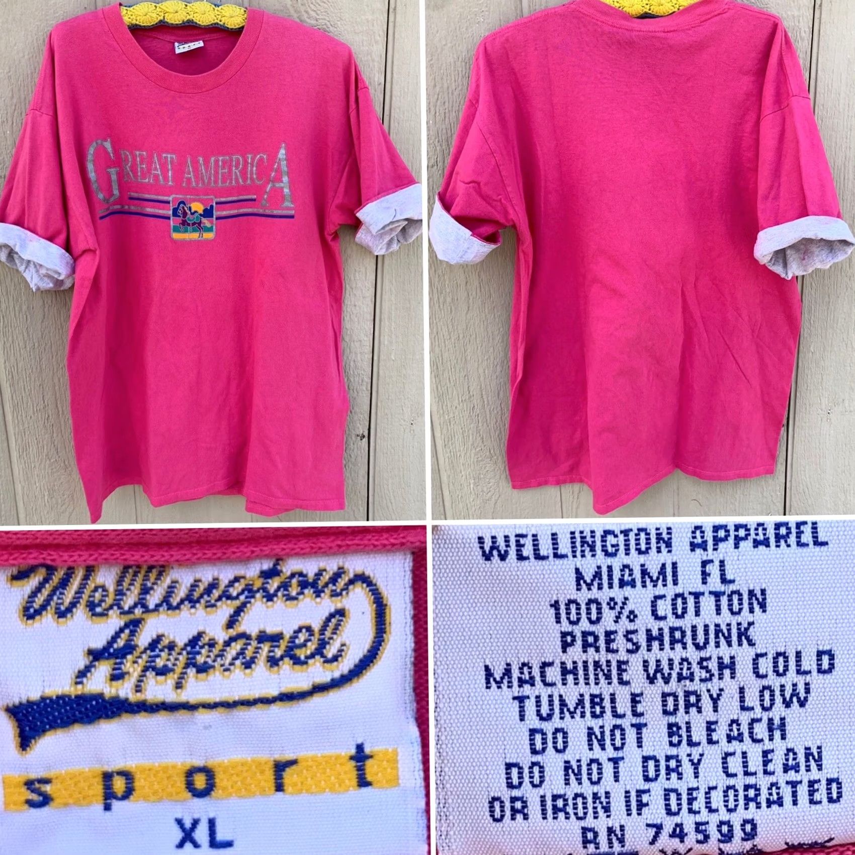 Vintage VINTAGE Great America T-Shirt XL Wellington Apparel Sport Unisex Graphic Tee 1990s Pink Carousel Horse Men Women Boys Girls Size US XL / EU 56 / 4 - 3 Thumbnail