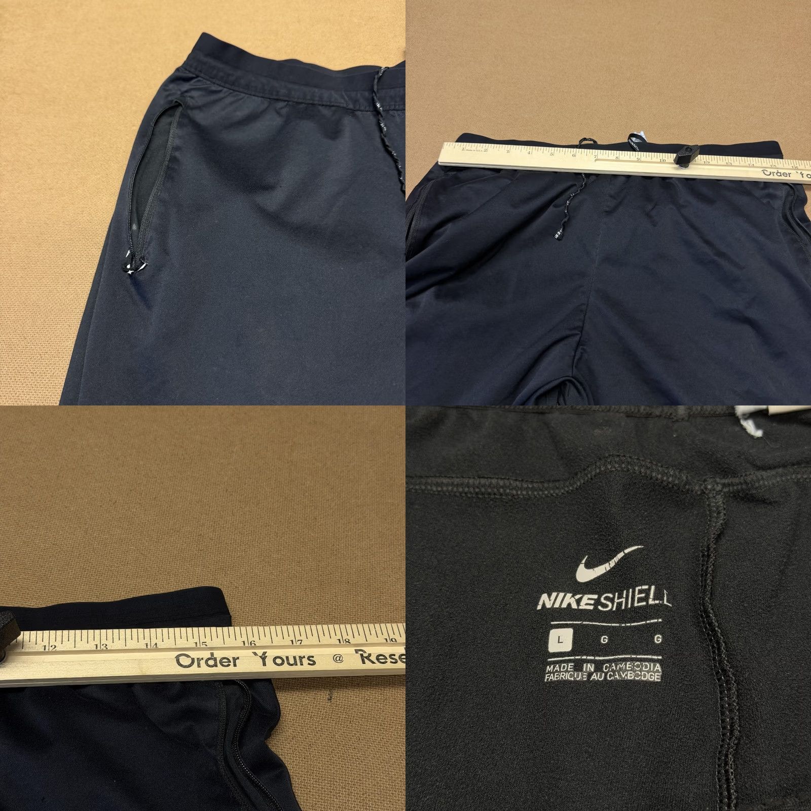 Nike Nike Shield Track Pants Mens Large Black Elastic Waist Reflective Zip Pockets Size US 33 - 9 Thumbnail