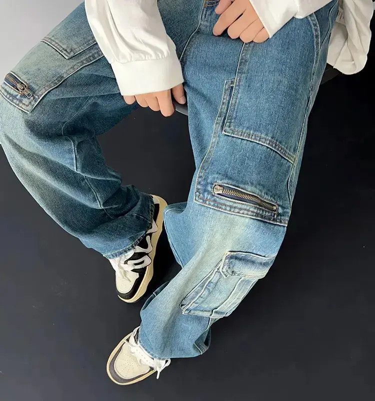 Japanese Brand Retro washed zippered multi pocket jeans Size US 32 / EU 48 - 2 Thumbnail