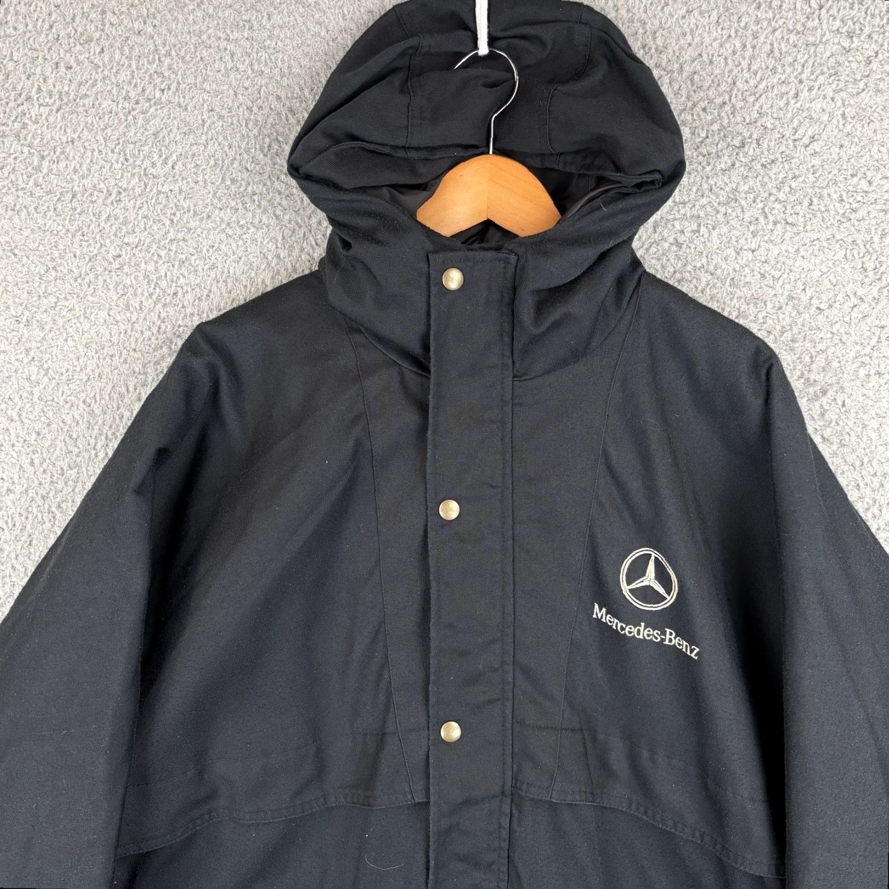 Mercedes-Benz VINTAGE Mercedes-Benz Jacket Mens XL Black Parka Hooded Coat Embroidered USA Full Zip Long Coat Size US XL / EU 56 / 4 - 3 Thumbnail