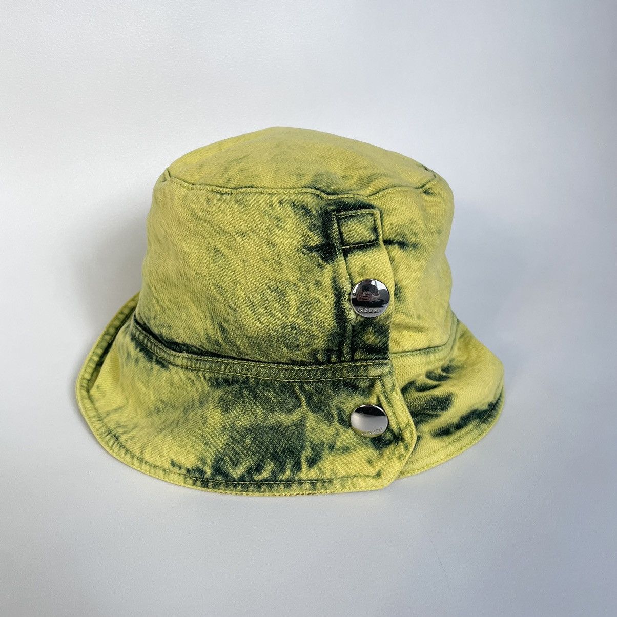 image of Marni Sample Bleached Denim Bucket Hat in Blue/Yellow, Women's