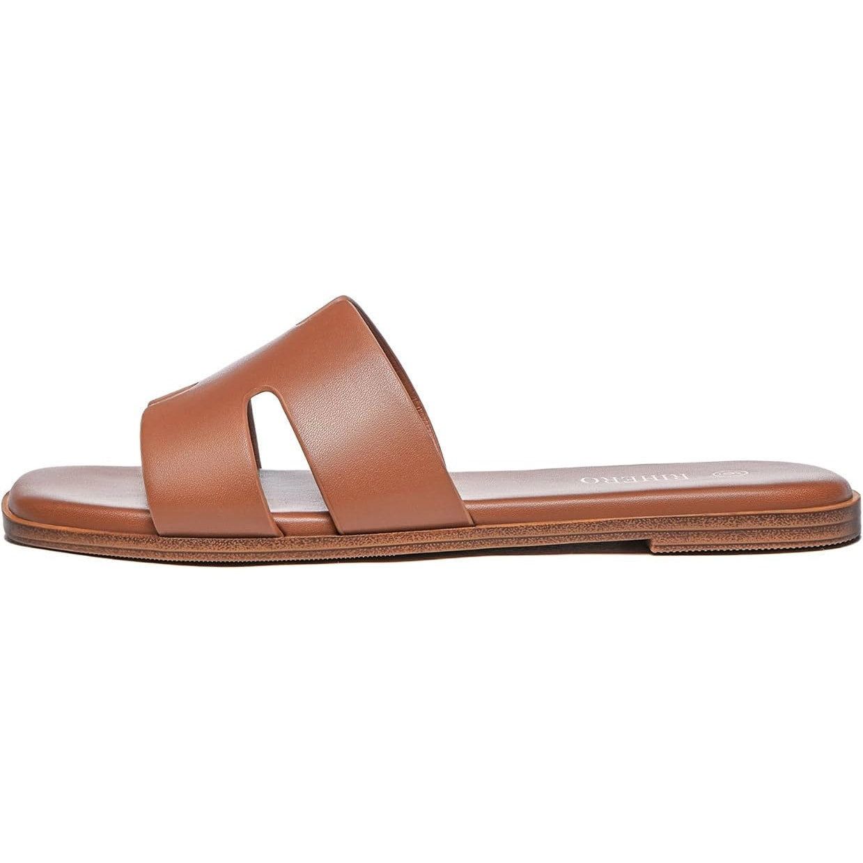 Other Rihero Size 7 Brown Faux Leather Open Toe Slide Sandals Size US 7 / IT 37 - 3 Thumbnail