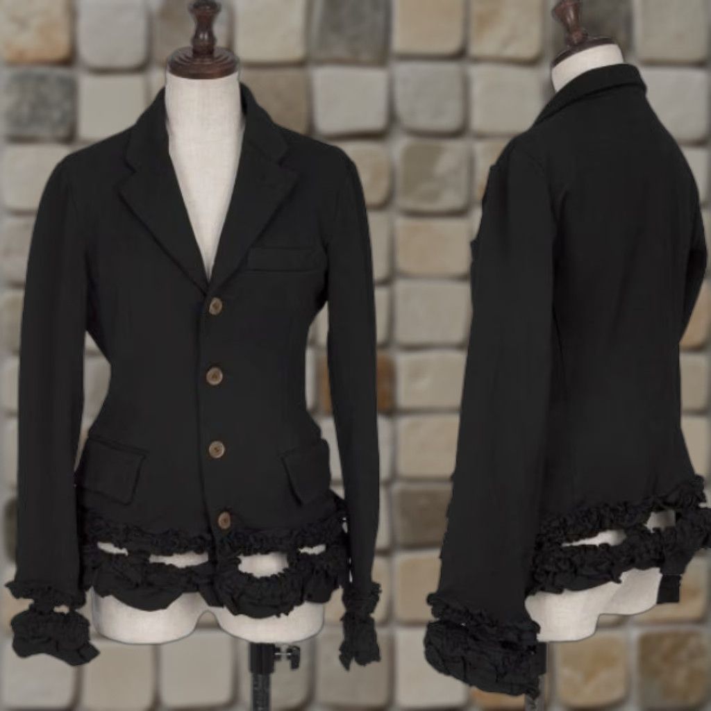 Comme des Garcons Girl VINTAGE Comme Des Garcons Black Frilled Jacket AD2008 Women S Jacket Mid-Length Black Frilled Handbag collar? Size S / US 4 / IT 40 - 1 Thumbnail