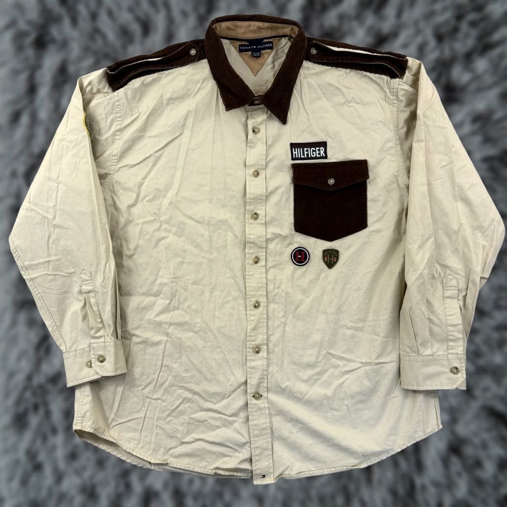 Tommy Hilfiger VINTAGE Tommy Hilfiger Shirt Mens 2XL Expedition Patrol Ranger Long Sleeve Y2K Beige Cotton Blend Button-Up Size US XXL / EU 58 / 5 - 1 Thumbnail