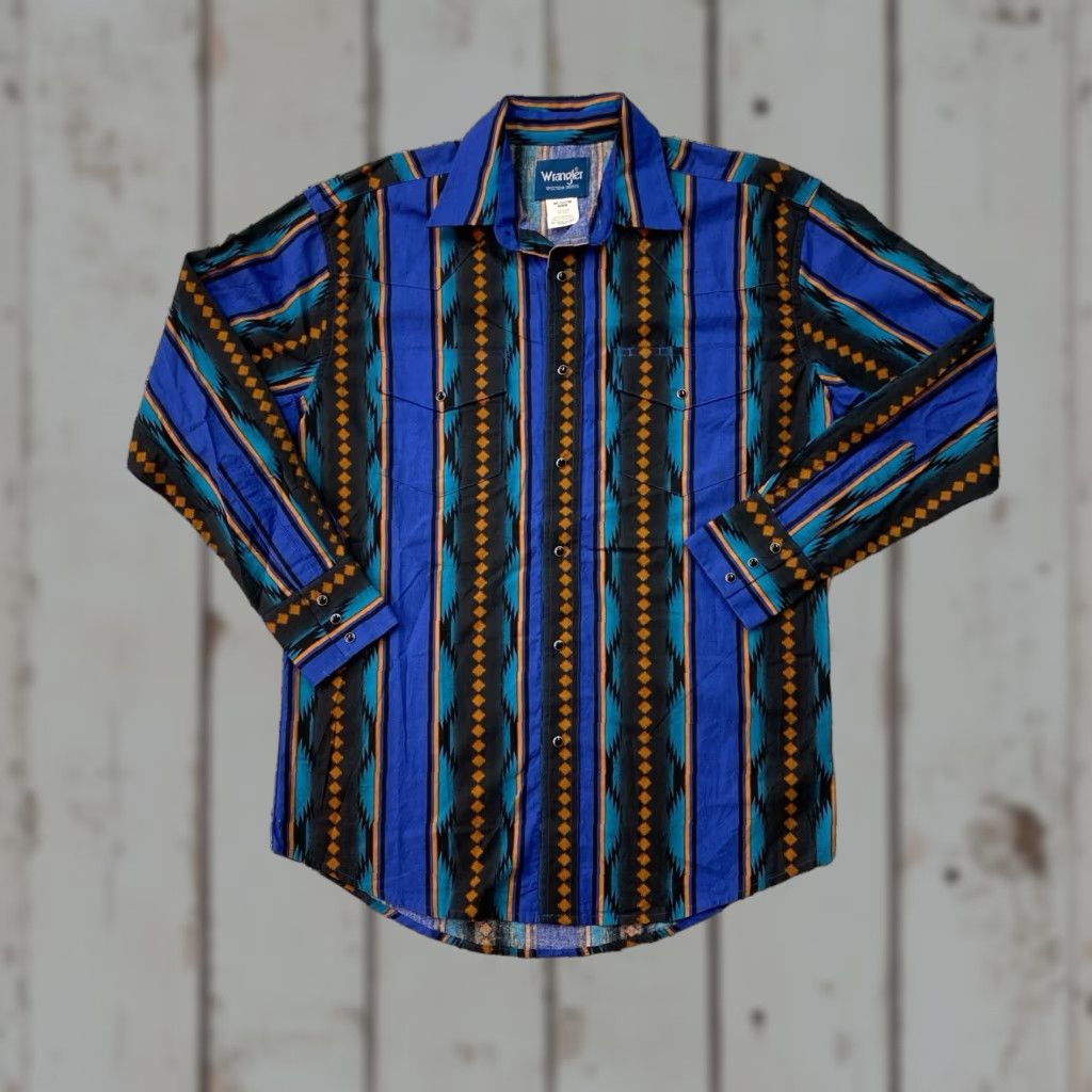 Wrangler VINTAGE Wrangler Pearl Snap Western Print Blue Cowboy Shirt Mens Medium Size US M / EU 48-50 / 2 - 1 Thumbnail