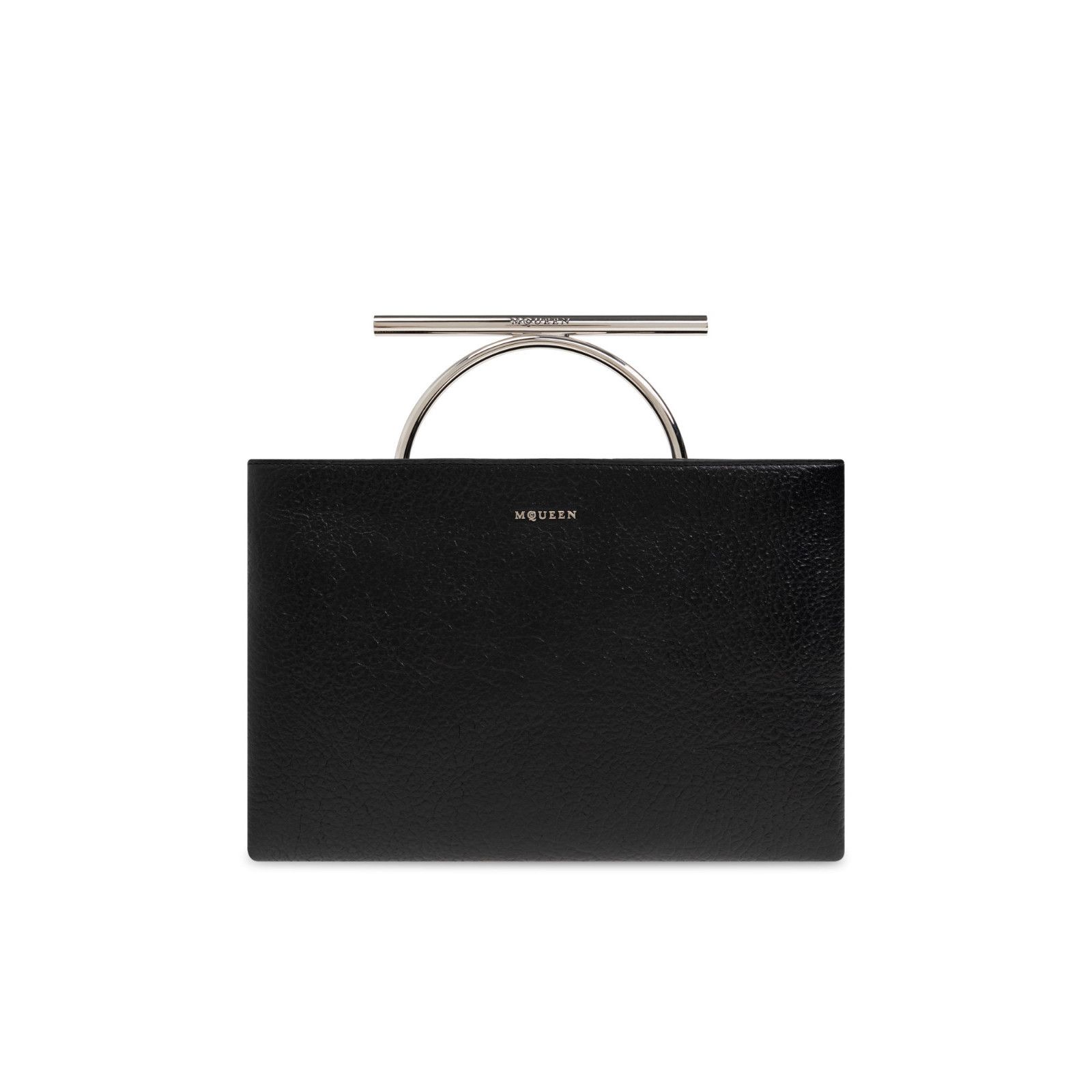 Alexander McQueen ALEXANDER MCQUEEN Metal Ring Handle Black Leather Envelope C Size ONE SIZE - 1 Thumbnail