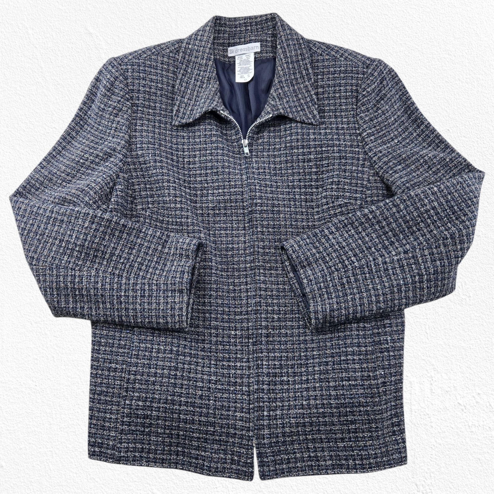 Vintage Vintage Blue Wool Blend Minimalist Tweed Zip Jacket Size 14 Size XL / US 12-14 / IT 48-50 - 1 Thumbnail
