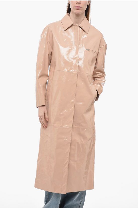 image of Drome Patent Leather Coat With Snap Buttons in Pink, Women's (Size XS)