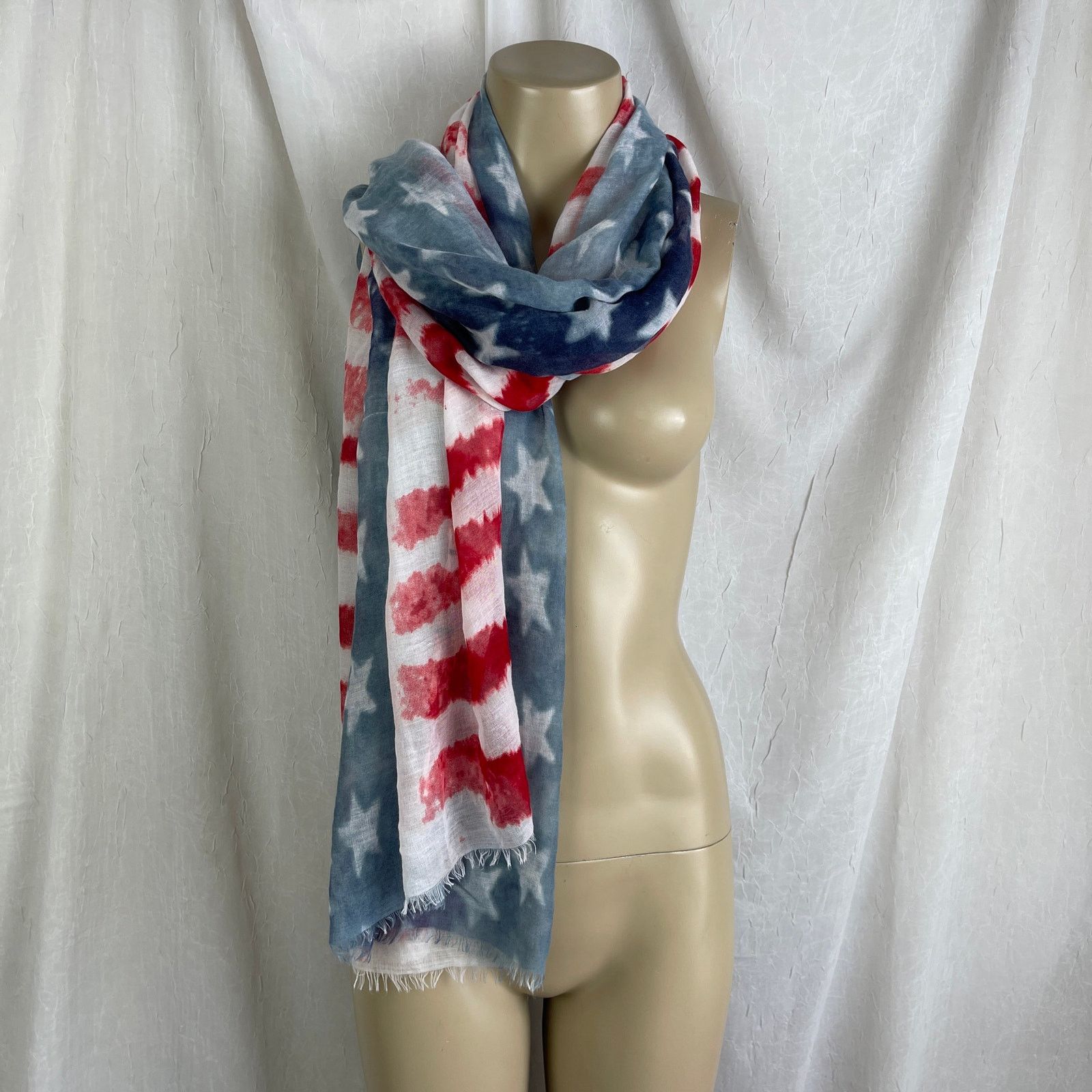 Other American Flag Sheer Scarf Raw Edge USA 4th of July Patriotic Size ONE SIZE - 8 Thumbnail