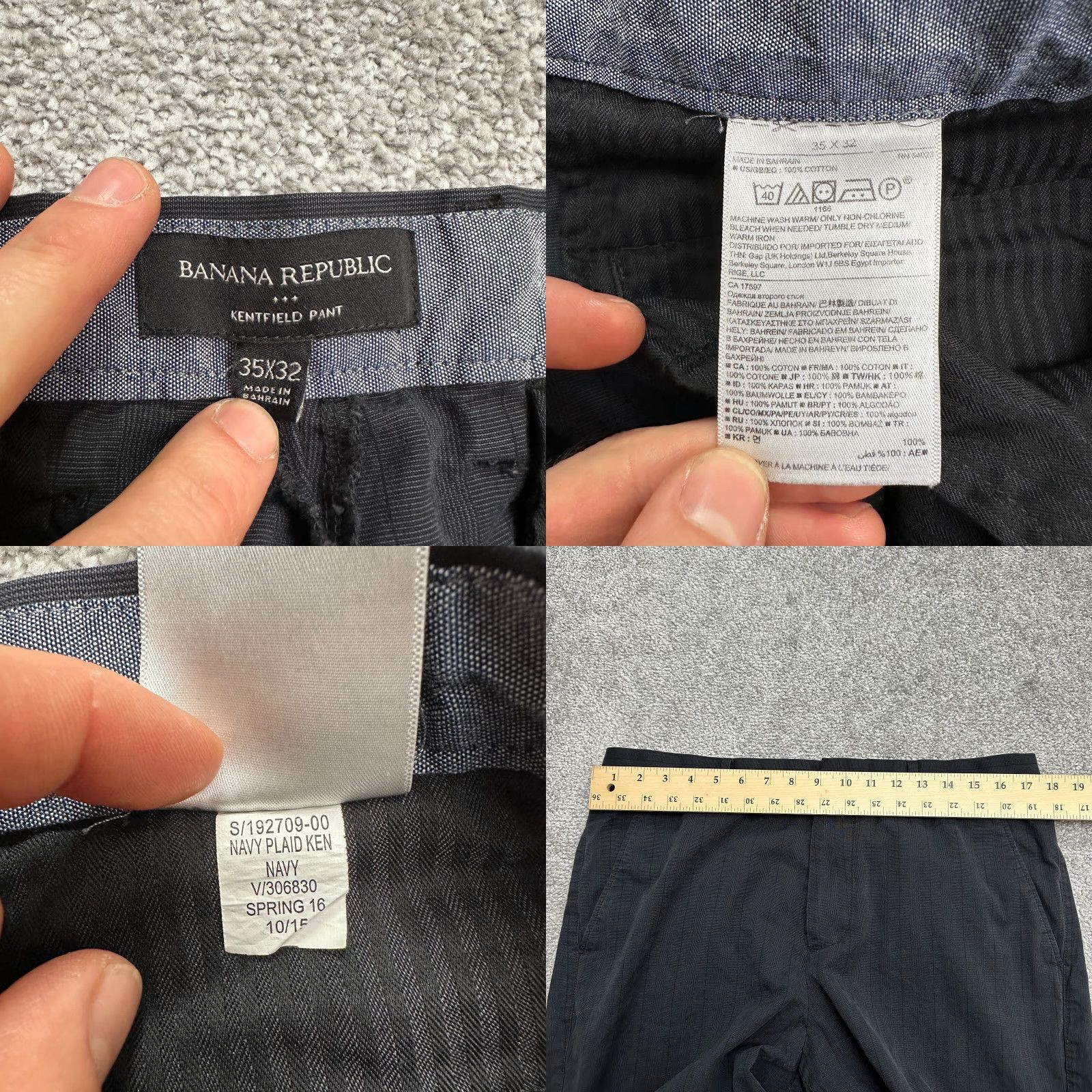 Banana Republic Banana Republic Pants Mens 35x32 Navy Plaid Straight Leg Work Kentfield Size US 35 - 8 Thumbnail
