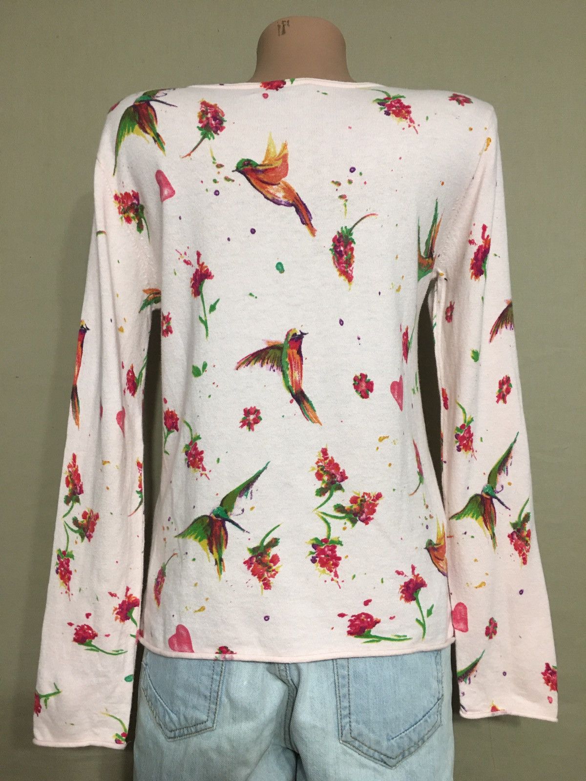 Designer ESTHEME Cashmere Pink Birds Print Sweater Size S Size S / US 4 / IT 40 - 4 Thumbnail