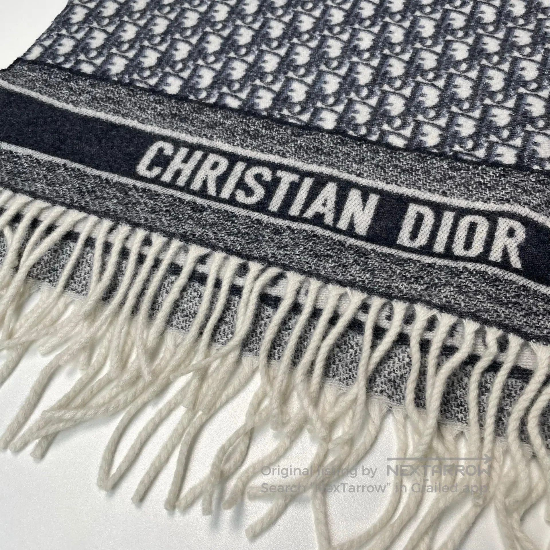 Dior Dior Light gray and dark blue double-sided cashmere scarf| Size ONE SIZE - 5 Thumbnail