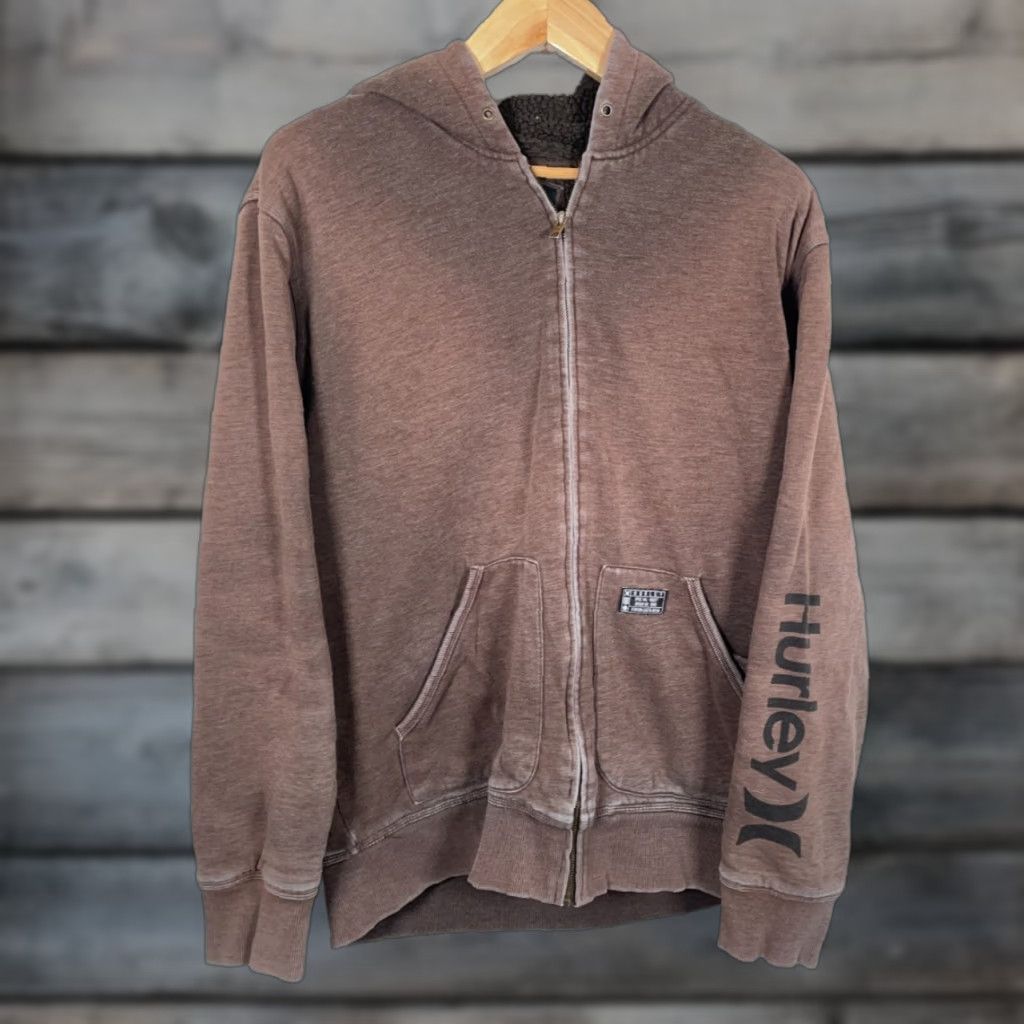 Hurley Y2K Sherpa Lined Hoodie Men's XL Brown Sweatshirt Color Faded Skater