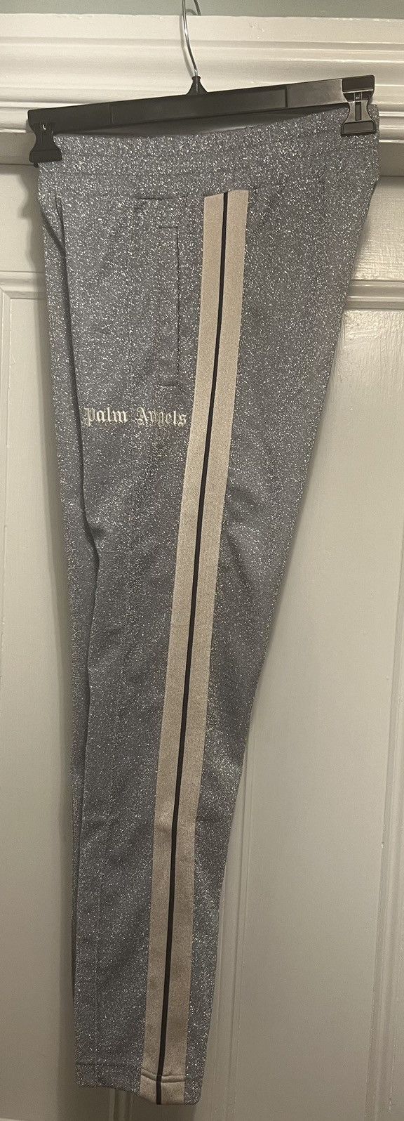 Designer Authentic Palm Angels lurex track pants silver and off white Size US 28 / EU 44 - 3 Thumbnail